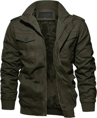 Miniatura 10 de Chaqueta EKLENTSON para hombre, con aislamiento térmico grueso, con múltiples bolsillos, con cremallera delantera, abrigo con forro polar