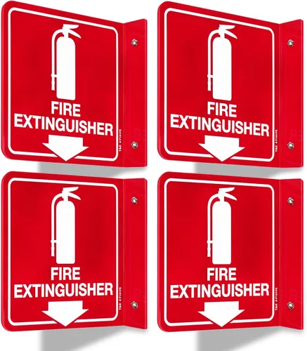 Señal de Extintor de Incendios T&R, Extintor de Incendios con Flecha Hacia Abajo - Paquete de 4 - Acrílico de 6 x 6 Pulgadas, 2 orificios L-4 Paquete