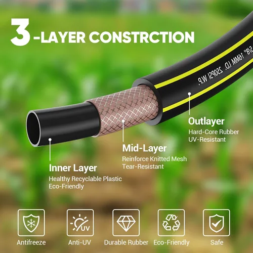 Miniatura 2 de Manguera de jardín de 3 pies - PHLEX PRO Manguera de agua resistente premium de 5/8' de goma de 3 capas, manguera de agua híbrida flexible e