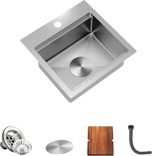 Miniatura 10 de TORVA Fregadero de cocina de 18 pulgadas, fregadero de estación de trabajo de barra de acero inoxidable de 18 x 18 x 9 pulgadas, fregadero pequeño
