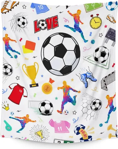 Miniatura 8 de Manta de fútbol para niños y niñas, tamaño regazo de 30 x 40 pulgadas, manta suave y acogedora, regalo para equipo de fútbol, manta deportiva azul