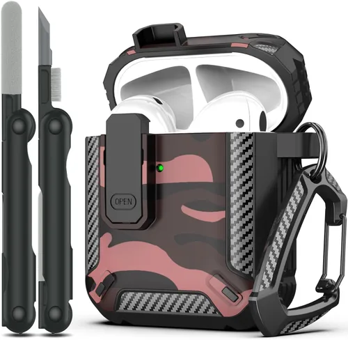 Miniatura 24 de RFUNGUANGO Funda para AirPod de 2ª generación con kit de limpieza, armadura protectora de carcasa dura militar con bloqueo para funda de carga