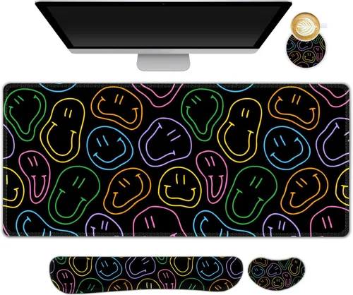 Miniatura 43 de Juego de alfombrilla de mouse grande para juegos, 4 en 1, alfombrilla de escritorio extendida para teclado con reposamuñecas, juego de alfombrilla