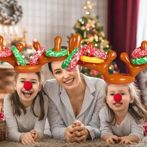 Miniatura 6 de MGparty - Juegos de lanzamiento de cuernos de reno inflables de Navidad, juego de anillos hinchables de Navidad para niños, adolescentes, adultos