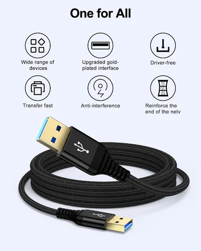 Miniatura 5 de Cable USB a USB de 10 pies, macho a macho, cable USB A a USB-A para discos duros WD, PC, Mac, laptop, PS4, Xbox, USB 3.0 tipo A, impresora, cable