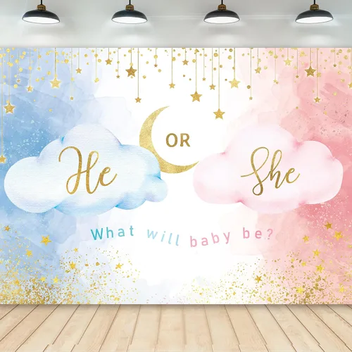 Newsely Telón de fondo azul y rosa para revelación de género, suministros de fiesta, decoraciones de fotografía, fondo de acuarela, oro rosa, 7