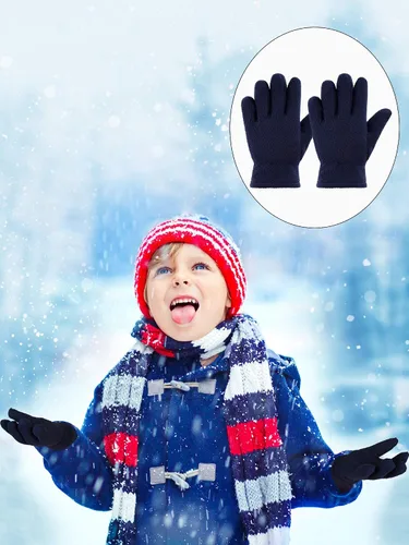 Miniatura 6 de SATINIOR 3 pares de guantes de invierno de forro polar para niños, guantes de dedos completos cálidos para niños y niñas, suministros de actividades