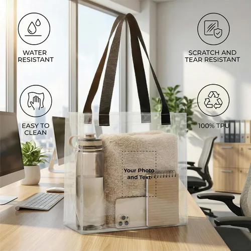 Miniatura 5 de Bolsas de mano personalizadas para estadios, transparentes personalizadas, diseño de TPU de 12.2 x 12.2 x 6.3 pulgadas con asas, ideal para eventos