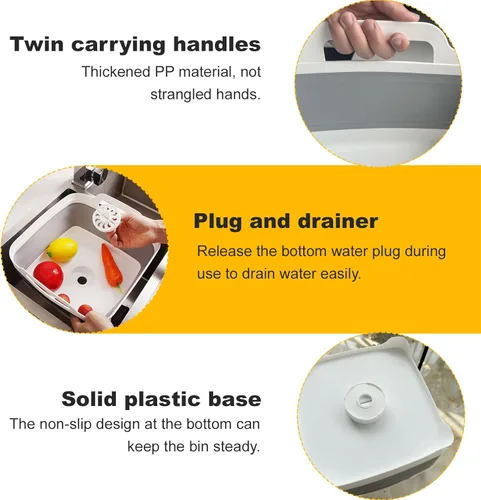 Miniatura 9 de Lavabo plegable con tapón de drenaje, lavabo para biberón de 2.4 galones, contenedor de lavado de botellas para RV, campamento, cocina, lavabo