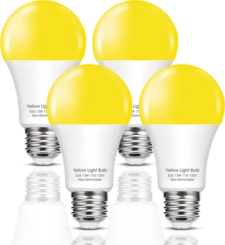 Miniatura 10 de Bombillas LED amarillas para insectos en el exterior, bombilla LED amarilla A19 para exteriores, equivalente a 60 W, luces amarillas ámbar de 9 W