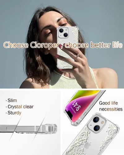 Miniatura 6 de Funda de cristal para iPhone 11 Pro (2019) de 5.8 pulgadas, bonita funda protectora transparente, diseño floral de encaje blanco [no amarillento]