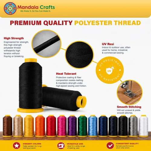 Miniatura 3 de Mandala Crafts Airforce Blue - Hilo resistente de 1500 yardas Tex 70 hilos de poliéster fuertes para coser cortinas, jeans, cuero, cabello