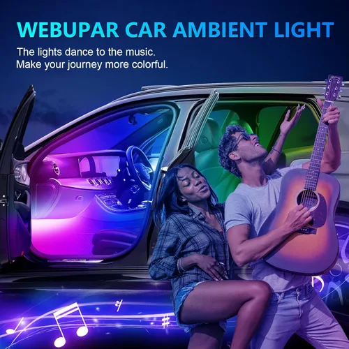 Miniatura 6 de Luces de acrílico para interiores de automóvil, accesorios de automóvil, tira de luces LED 10 en 1 con control de aplicación, 175 pulgadas, 593