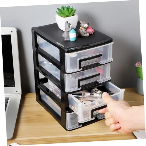 Miniatura 2 de BESPORTBLE Gabinete de almacenamiento de cajones de plástico de 4 capas, organizador negro y transparente para oficina, estudio, sala de estar