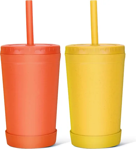 Miniatura 11 de Homestockplus Vasos reutilizables de paja de trigo con tapas y pajitas de silicona, 10 Oz resistentes a las astillas, tazas pequeñas de agua Varios