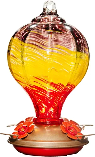 Miniatura 8 de Comederos para colibríes para exteriores colgantes, comedero para colibríes de vidrio soplado a mano de 32 oz para exteriores, 4 perchas con foso