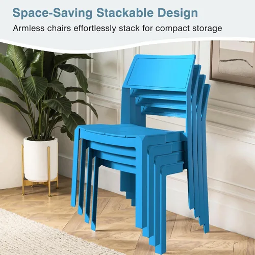 Miniatura 4 de VECELO Paquete de 4 sillas de comedor de plástico, sillas de patio apilables para uso en interiores y exteriores en cocina, junto a la piscina,