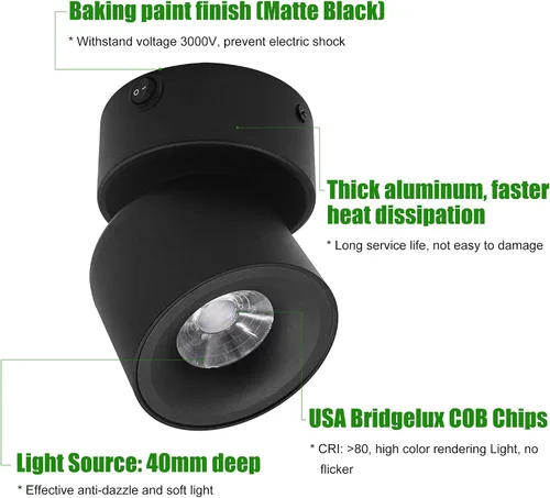 Miniatura 6 de Paquete de 2 Focos LED COB de Techo Downlight de 12V con Interruptor, Montaje en Superficie 330° Ajustable Regulable Luz de Pared para RV Lámpara