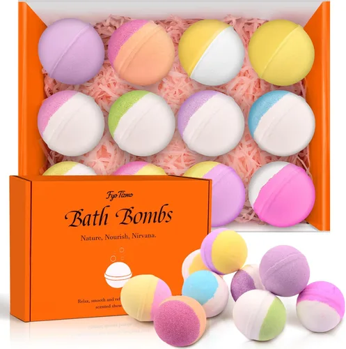 Bombas de baño para mujer, paquete de 12 bombas de baño naturales hechas a mano con 12 aromas únicos, baño de burbujas relajante para hidratar la