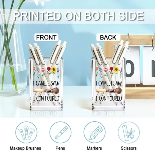 Miniatura 3 de I Came I Saw I - Soporte para cosméticos de acrílico contorneado, divertido soporte para brochas de maquillaje floral, regalos para cosmetólogas