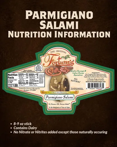 Miniatura 4 de Fortuna's Parmigiano Salami - Sin nitratos y gluten, cerdo totalmente natural, curado en seco, fabricado en Estados Unidos con queso parmigiano