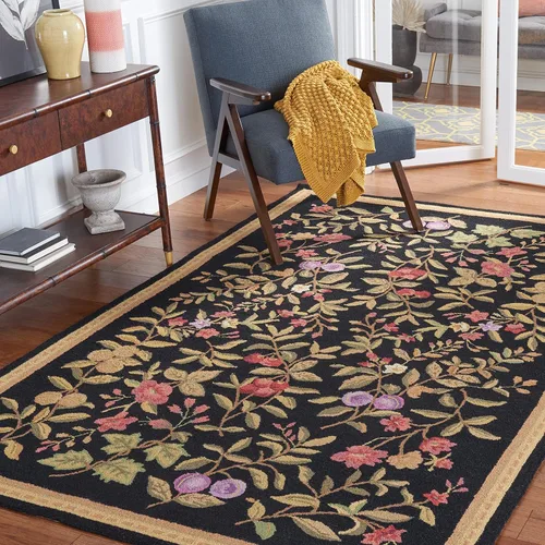 Miniatura 14 de SAFAVIEH Chelsea Collection - Alfombra decorativa de 1 pies 8 pulgadas x 2 pies 6 pulgadas, color negro, lana de campo francesa enganchada a mano