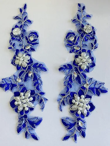 Miniatura 3 de Parches de tela de encaje fino bordados con diamantes de imitación bordados, decoración de vestido para coser en lentejuelas cuentas, accesorio