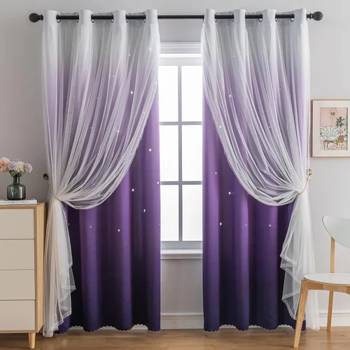 Miniatura 16 de Cortinas opacas con estrellas de Anytime para habitaciones de niñas, cortina de princesa para habitación de hija, ventana de dormitorio