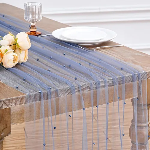 Miniatura 15 de LuoluoHouse Camino de Mesa de Perla para Centros de Mesa de Boda: Camino de Mesa de Perla de 10 pies, Decoración de Mesa de 29x120 Pulgadas de Tul
