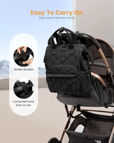 Miniatura 4 de LOVEVOOK Mochila pequeña para pañales, mini bolsa de bebé para niña y niño con cambiador, mochila para pañales para mamá papá con hebillas para Negro