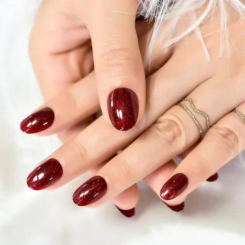Miniatura 4 de Elevenail - Uñas postizas de longitud media, punta vino rojo, uñas postizas de cobertura total, uñas postizas cortas, uñas falsas, uñas falsas Rojo