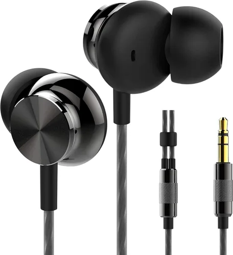 Betron BS10 Auriculares con cable en el oído, auriculares fuertes con aislamiento de ruido de graves de 0.138 in, cable sin enredos, compatible con