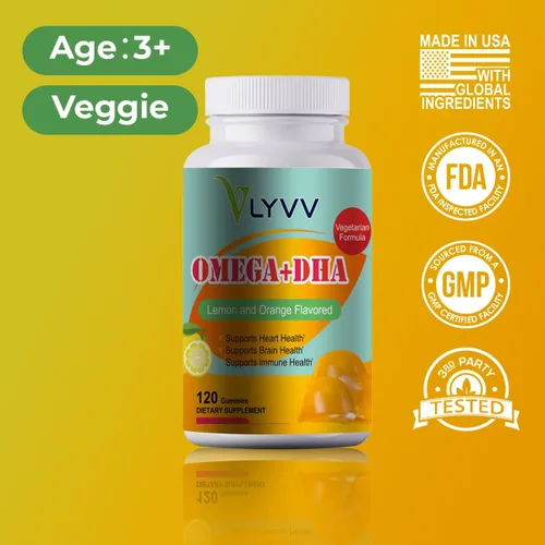 Miniatura 7 de Omega Plus DHA, para adultos y niños, sabor a limón -120 gomitas - Omega 3, 6, 9 y DHA - Promueve la salud del cerebro y el corazón - Veggie - 40