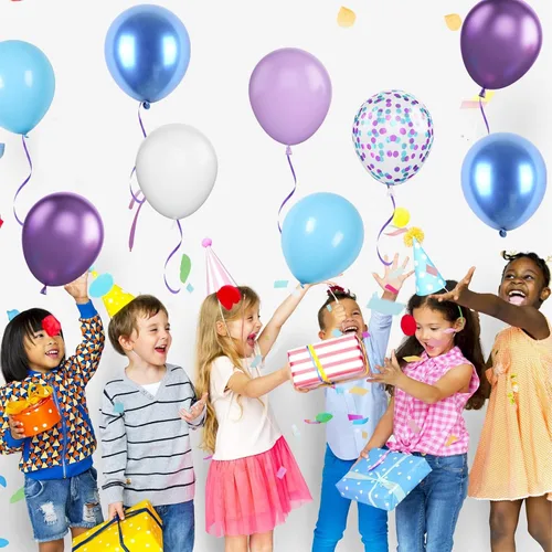 Miniatura 6 de Juego de globos azules y morados, 50 unidades de globos azules de 12 pulgadas de sirena, globos metálicos morados y blancos de látex, globos