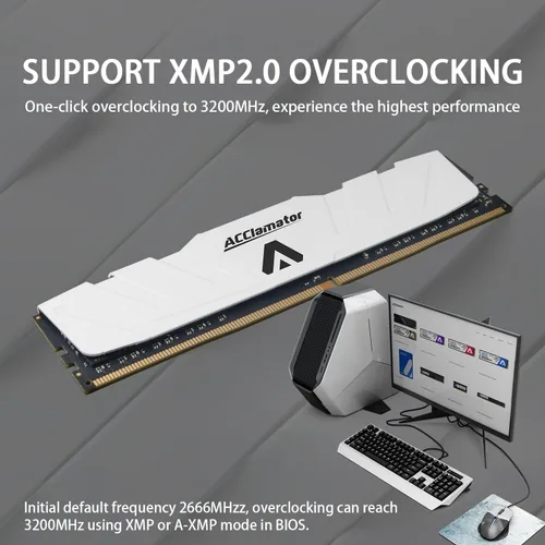 Miniatura 3 de DDR4 RAM 16GB (2x8GB) 3200MHz PC4-28800 CL18 1.35V XMP 288-pin Módulo de memoria de PC de escritorio con disipador de calor White Acclamator Oz