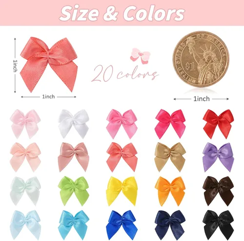 Miniatura 2 de yoyokid 200 mini lazos de cinta de satén de 1 pulgada, pequeños lazos de manualidades decorativos para bricolaje, alfileres de ánimo, pinzas
