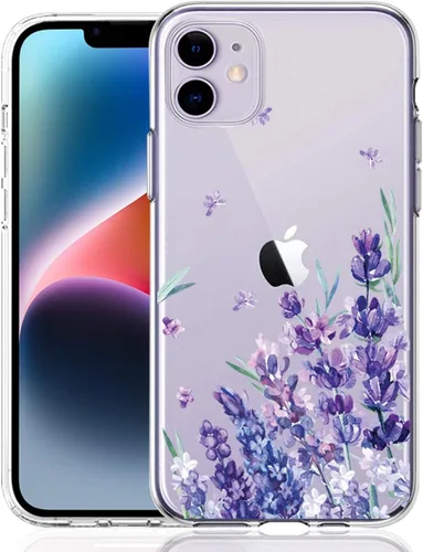 Miniatura 13 de Compatible con iPhone 11, funda transparente con flores florales a prueba de golpes, parte trasera dura, delgada, bonita funda transparente
