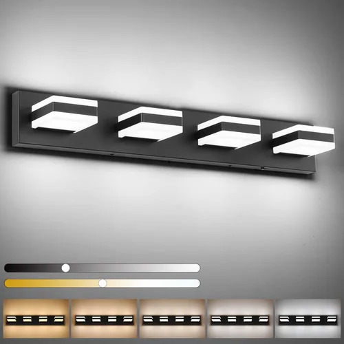Miniatura 21 de SOLFART Luces de tocador de baño negras regulables LED modernas sobre el espejo, iluminación de baño negra para la pared del baño S8568 (5 luces)