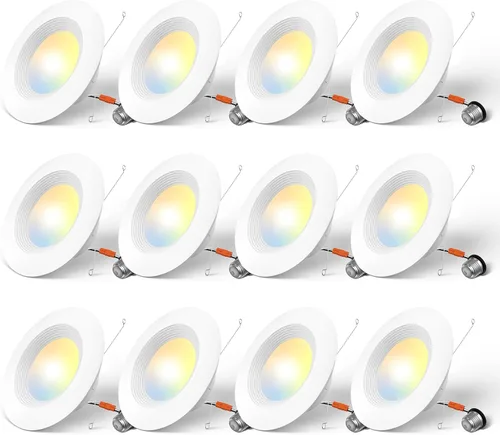 Miniatura 11 de Amico - Iluminación empotrada LED 5CCT de 4 pulgadas, paquete de 6 unidades, regulable, clasificación IC, 8.5W = 60W, 650 lm con borde deflector