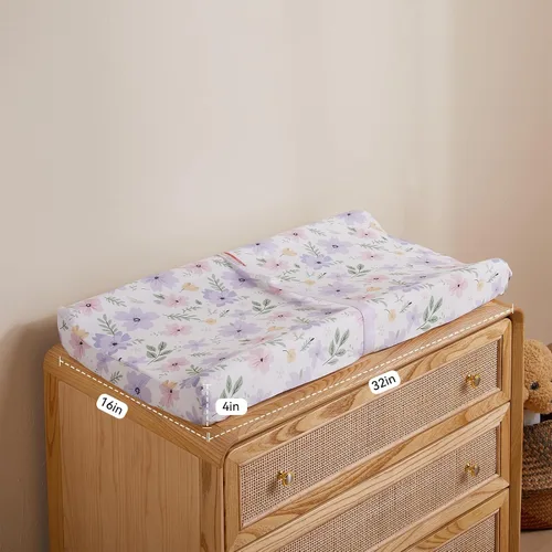 Miniatura 4 de TILLYOU Juego de funda para cambiador de niña en material de jersey suave, se adapta a almohadillas contorneadas de 32 pulgadas/34 x 16 pulgadas