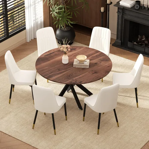 Miniatura 21 de RGZ Juego de mesa de comedor redonda negra de mediados de siglo para 2, mesa de cocina pequeña de madera circular de 36 pulgadas y 2 sillas