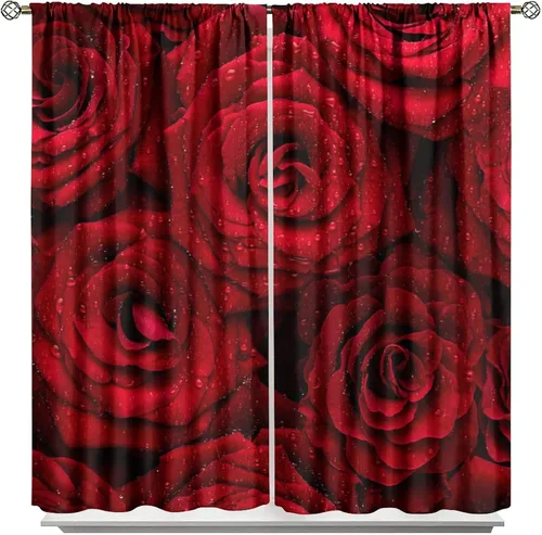 Miniatura 6 de Cortinas opacas con diseño floral de rosas para cocina, retro, rústicas, románticas, con bolsillo para barra, cortinas opacas para dormitorio, sala