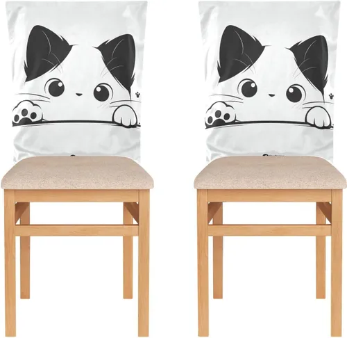 Miniatura 2 de Cartoon Cute White Funny Cat Decorative Office Chair Slipcover for Classroom Stools Washable Slip Cover cubre sillas para comedor Set of 6