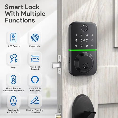 Miniatura 7 de Cerradura de puerta inteligente con teclado: cerradura de puerta de entrada sin llave - Cerradura de huella digital para puerta delantera