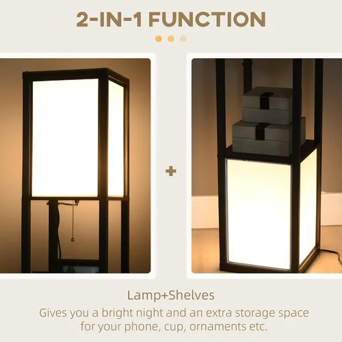 Miniatura 4 de HOMCOM Lámpara de pie moderna con estantes e iluminación ambiental doble, lámpara de pie alta para sala de estar, dormitorio con pantalla de tela