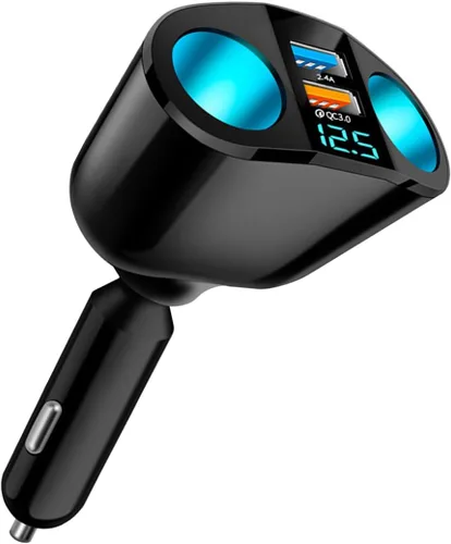Divisor de encendedor de cigarrillos, USB 2.4A y QC3.0 tipo C con adaptador de encendedor de cigarrillos de 2 enchufes, divisor de cargador de coche