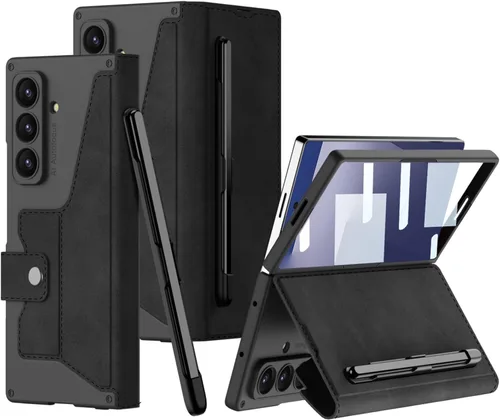 Funda protectora de cuero para Samsung Galaxy Z Fold 7 con ranura para lápiz capacitivo y S-Pen (ranura extraíble para bolígrafo y S-Pen),