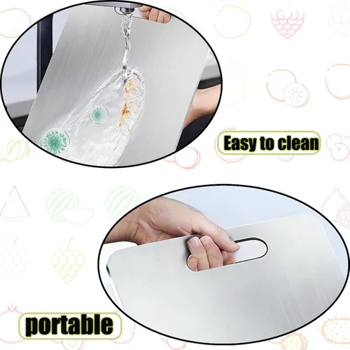 Miniatura 4 de 4 tablas de cortar de acero inoxidable de grado alimenticio para cocinar en el hogar, aptas para lavavajillas, antiadherentes, duraderas y fáciles