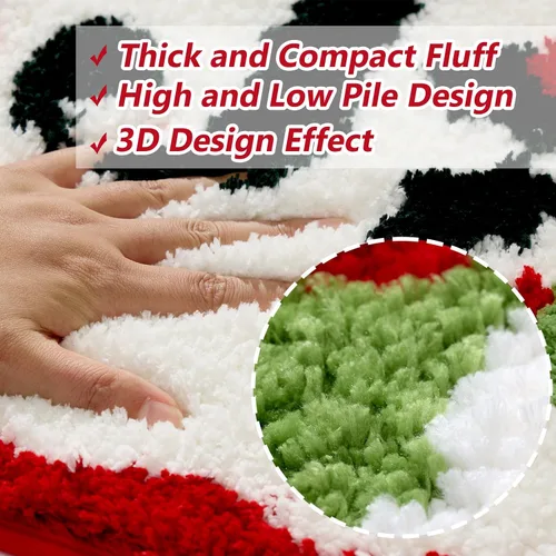 Miniatura 4 de Baccessor Alfombras de baño de Navidad, de felpa linda, antideslizantes, absorbentes de agua, lavables, color rojo y verde, alfombras de baño