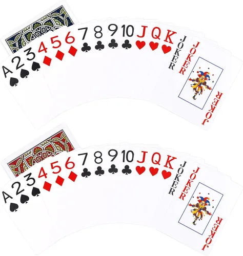 Miniatura 6 de Juego de 2 cartas de póquer de plástico impermeables, cartas de juego de letras grandes para adultos mayores, juego de 2 barajas de cartas
